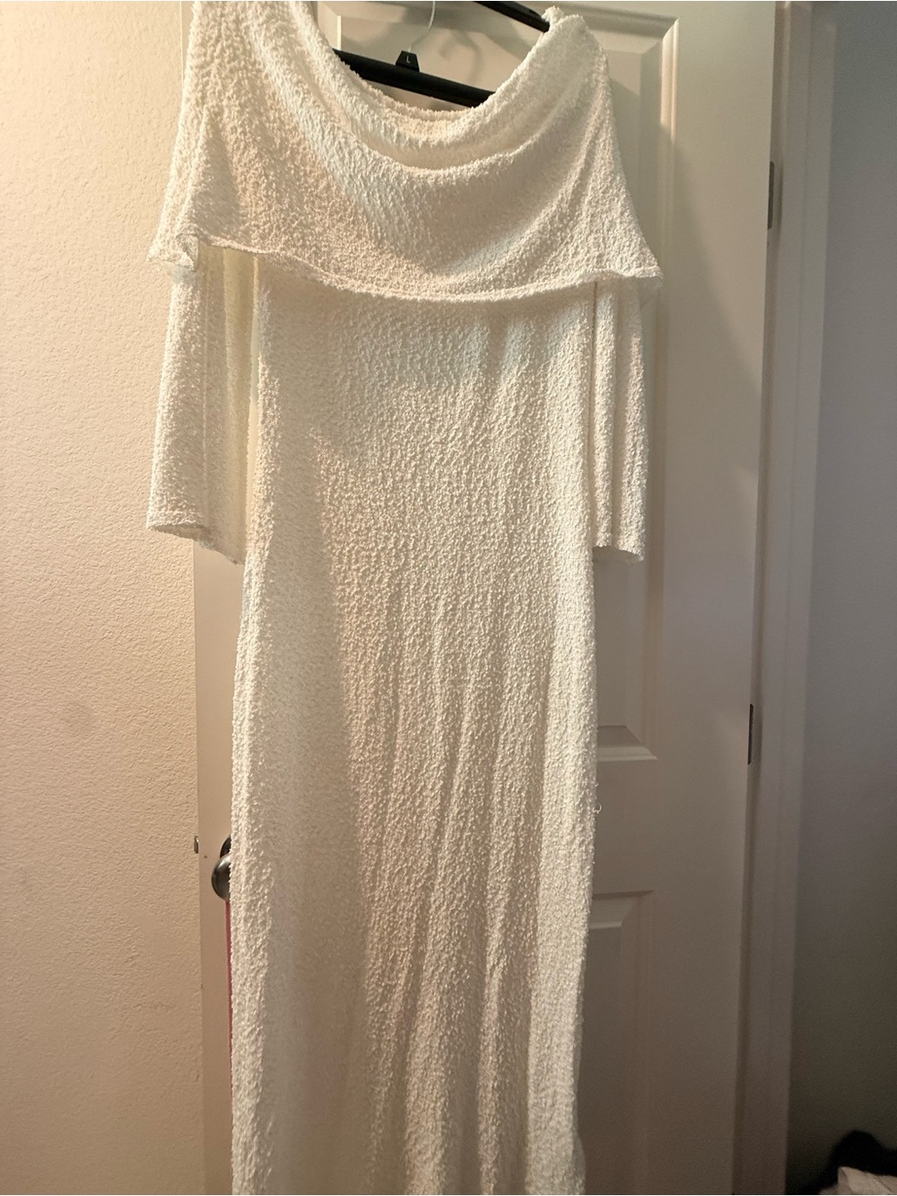 Viral maternity Off-Shoulder White Textured Maxi Dress